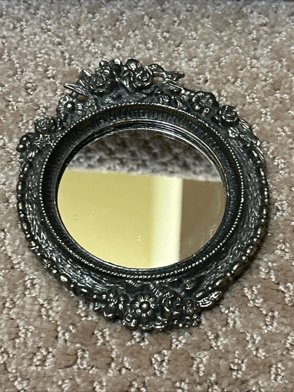 Vintage Round  Victorian E.A. RIBA Co Brass Filigree Wall Mirror NY Orig. Label